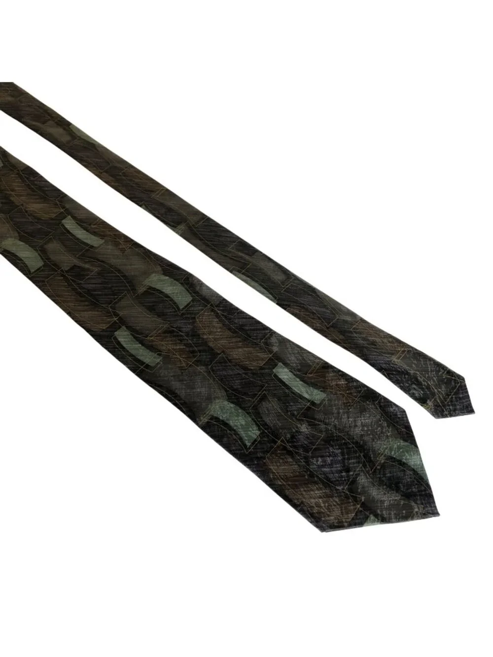 Ferucci Silk Tie Geometric Green Brown Mens Necktie Office Work Formal Dad Gift